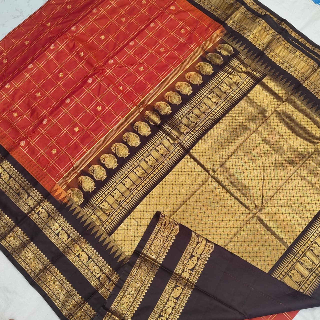 Premium Semi Gadwal Pattu with Rich Pallu and Jari Checks Butta